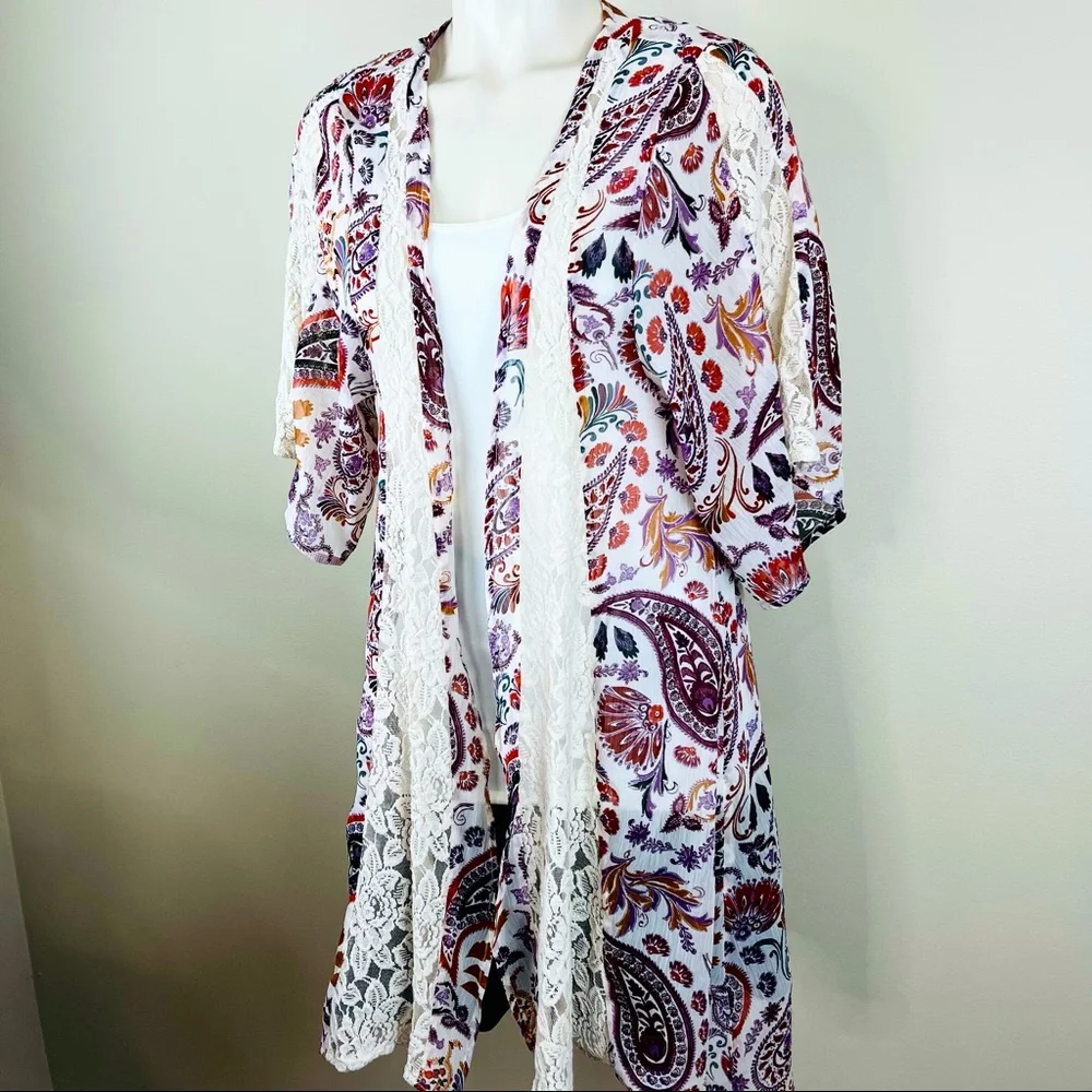 🌟SOLD American Eagle Outfitters kimono duster 3/$25 sheer PAISLEY BoHo FLORAL L - Picture 14 of 14